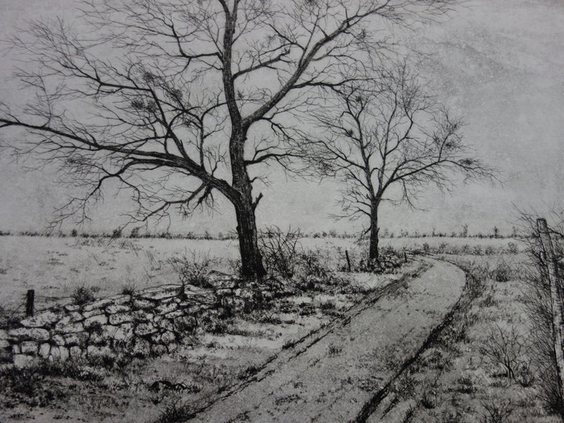 Henry-Pierre TROUSSICOT : Le chemin automnal - Gravure (détail)