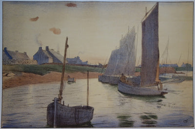 R.-A. ULMANN : Tristesse sur la mer - Lithographie (détail)