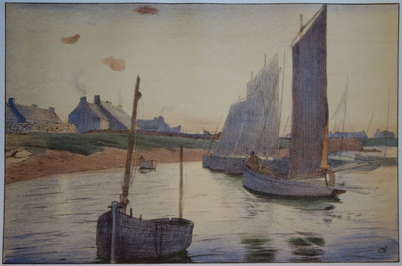 R.-A. ULMANN : Tristesse sur la mer - Lithographie (détail)