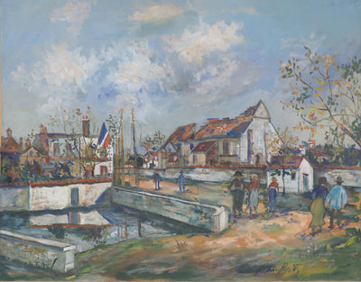 Maurice UTRILLO : Charleville : l'Eglise détruite, ver, Aquarelle originale (vue générale) - Crédit photo : Galerie Art.Paris