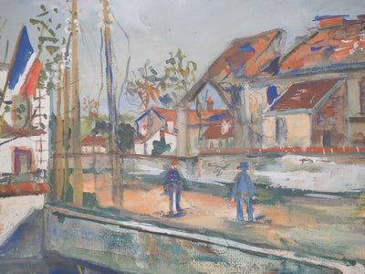 Maurice UTRILLO : Charleville : l'Eglise détruite, ver, Aquarelle originale (photo de détail 8) - Crédit photo : Galerie Art.Paris