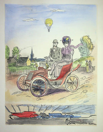 Milivoj UZELAC : Balade en automobile, Lithographie originale (vue générale) - Crédit photo : Galerie Art.Paris