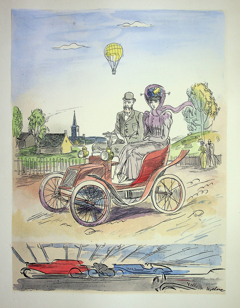 Milivoj UZELAC : Balade en automobile, Lithographie originale (vue générale) - Crédit photo : Galerie Art.Paris