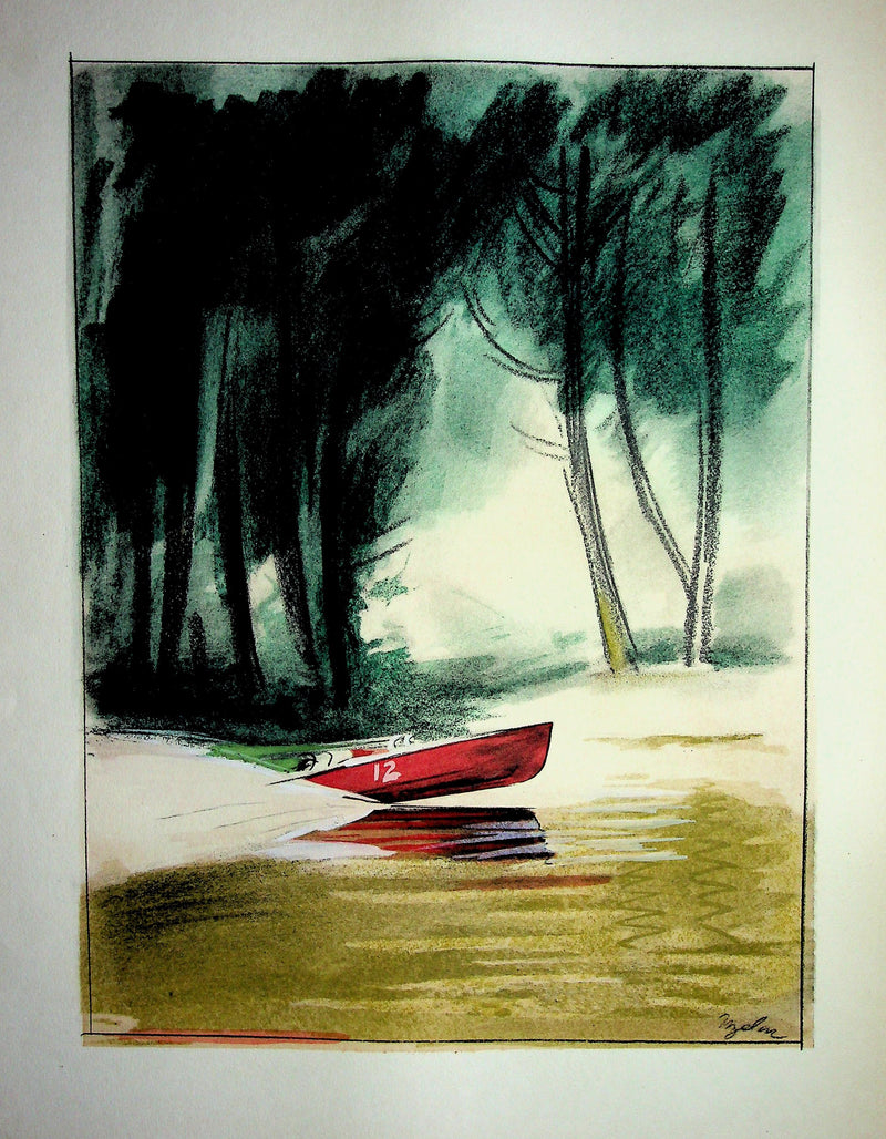 Milivoj UZELAC : Bateau : le Hors Bord, Lithographie originale (vue générale) - Crédit photo : Galerie Art.Paris
