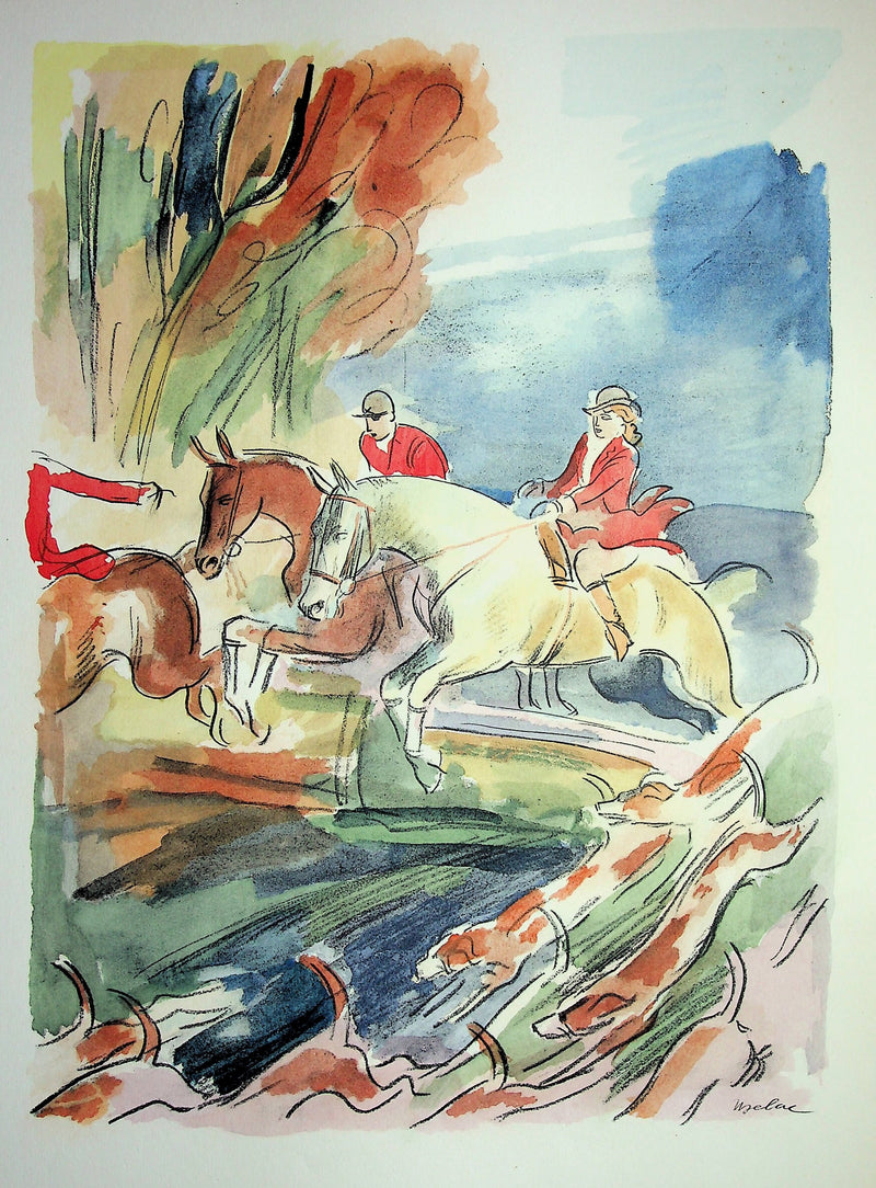 Milivoj UZELAC : La course à cheval, 1932 - Lithographie