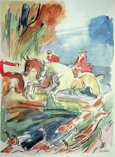 Milivoj UZELAC : La course à cheval, 1932 - Lithographie (détail)