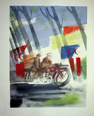 Milivoj UZELAC : Course en moto, Les Harley Davidson, Lithographie originale (vue générale) - Crédit photo : Galerie Art.Paris
