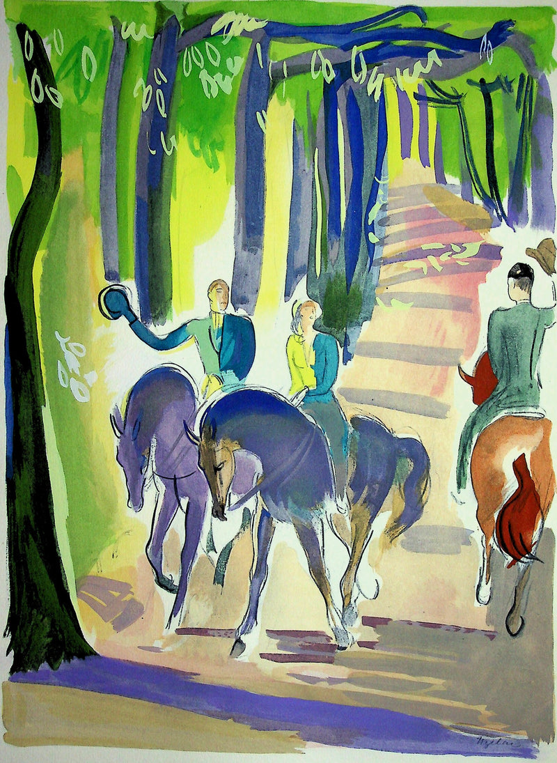 Milivoj UZELAC : Equitation : Ballade à cheval, 1932 - Lithographie