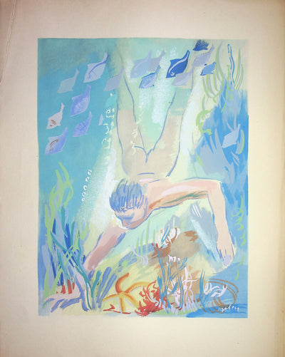 Milivoj UZELAC : Natation : la Plongée, Lithographie originale (vue générale) - Crédit photo : Galerie Art.Paris