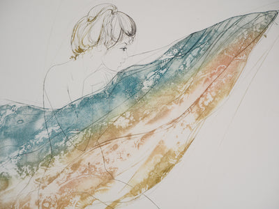 Jean-Baptiste VALADIE : Femme au drap arc en ciel - Gravure (détail)