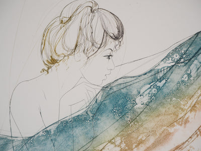 Jean-Baptiste VALADIE : Femme au drap arc en ciel - Gravure (détail)