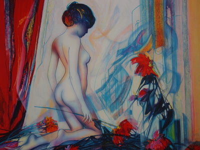 Jean-Baptiste VALADIE : Nu aux dahlias, Lithographie originale (photo de détail 2) - Crédit photo : Galerie Art.Paris