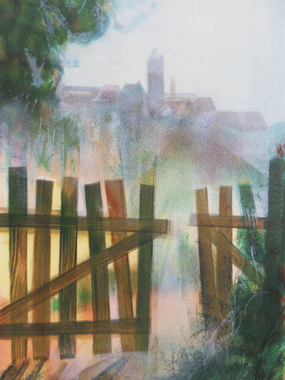 Jean-Baptiste VALADIE : Limoge : Brume sur Felletin, 1977 - Lithographie (détail)