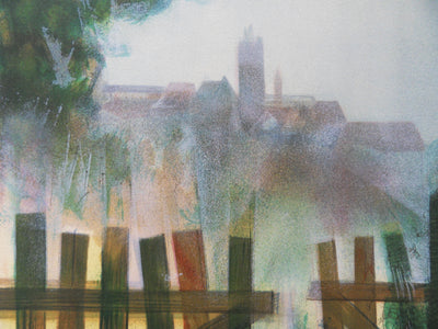 Jean-Baptiste VALADIE : Limoge : Brume sur Felletin, 1977 - Lithographie (détail)