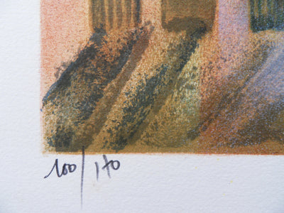 Jean-Baptiste VALADIE : Limoge : Brume sur Felletin, 1977 - Lithographie (détail)