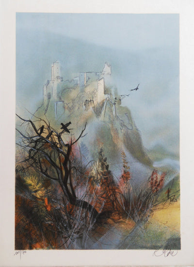 Jean-Baptiste VALADIE : Limoge : Ruines de Merle, 1977 - Lithographie
