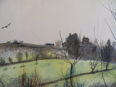 Jean-Baptiste VALADIE : Limousin : vue sur Noailles, 1977 - Lithographie (détail)