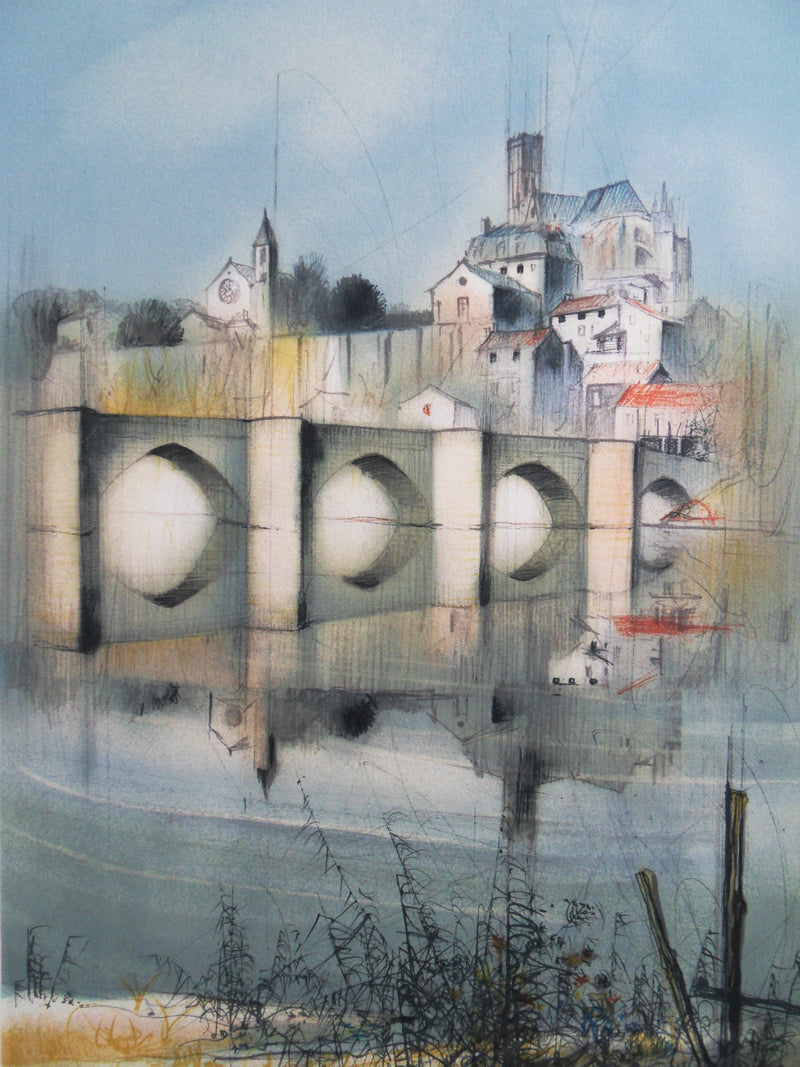 Jean-Baptiste VALADIE : Limousin : Pont de Limoge, 1977 - Lithographie (détail)