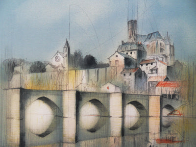 Jean-Baptiste VALADIE : Limousin : Pont de Limoge, 1977 - Lithographie (détail)