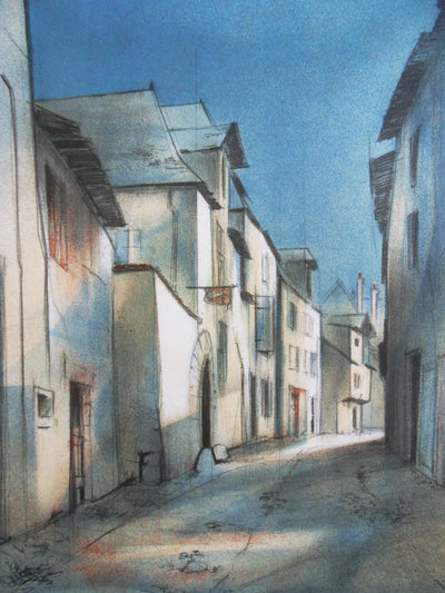 Jean-Baptiste VALADIE : Paysage citadin du Limousin (Brive), 1977 - Lithographie (détail)