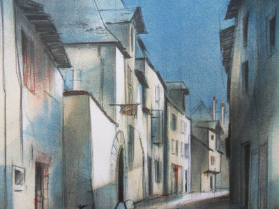 Jean-Baptiste VALADIE : Paysage citadin du Limousin (Brive), 1977 - Lithographie (détail)