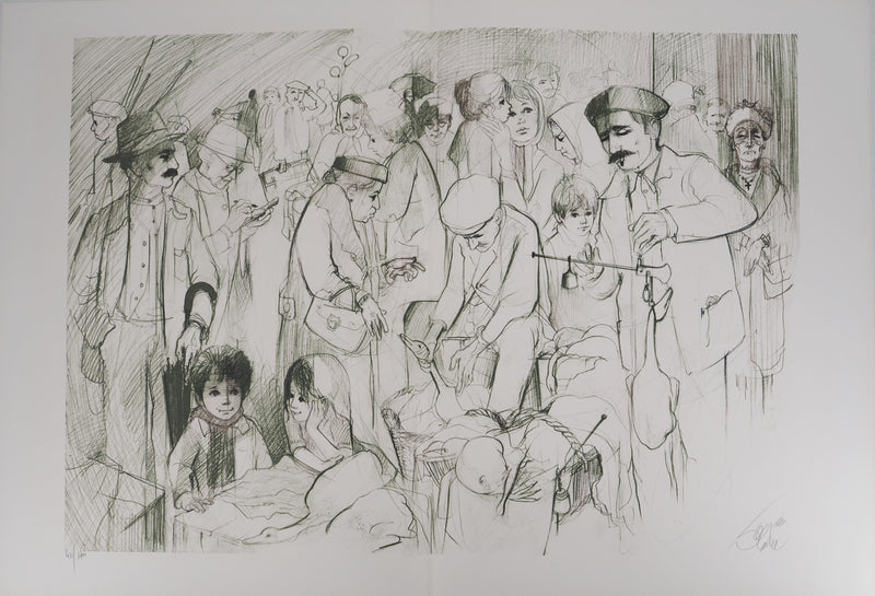 Jean-Baptiste VALADIE : Scène de vie entre Limoge et Brive, 1977 - Lithographie