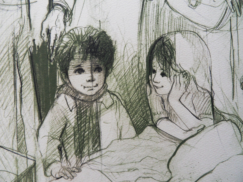 Jean-Baptiste VALADIE : Scène de vie entre Limoge et Brive, 1977 - Lithographie (détail)