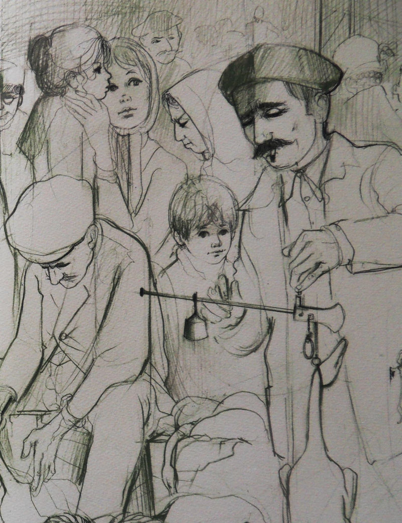 Jean-Baptiste VALADIE : Scène de vie entre Limoge et Brive, 1977 - Lithographie (détail)