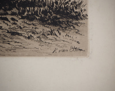 Hendrik D. Kruseman VAN ELTEN : Paysage bucolique - Gravure (détail)