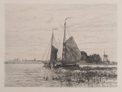 Carel Nicolaas Storm van's-GRAVENSANDE : Bateaux pêcheurs sur l'Escaut - Gravure