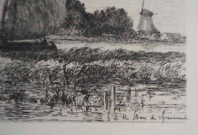 Carel Nicolaas Storm van's-GRAVENSANDE : Bateaux pêcheurs sur l'Escaut - Gravure (détail)