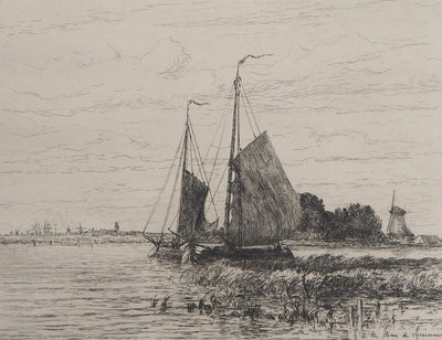 Carel Nicolaas Storm van's-GRAVENSANDE : Bateaux pêcheurs sur l'Escaut - Gravure (détail)
