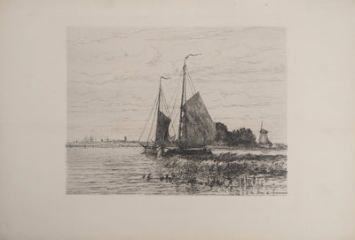 Carel Nicolaas Storm van's-GRAVENSANDE : Bateaux pêcheurs sur l'Escaut - Gravure (détail)