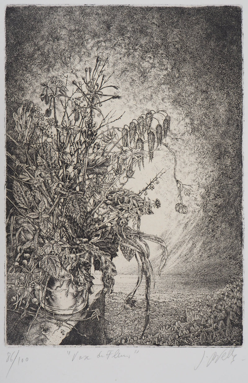 Jean-Pierre VELLY : Vase de fleurs - Gravure