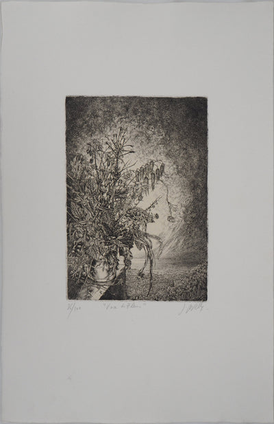 Jean-Pierre VELLY : Vase de fleurs - Gravure (détail)