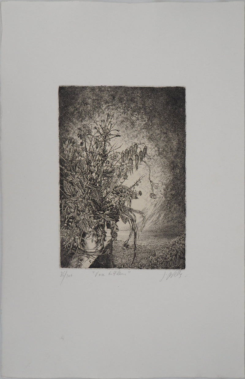 Jean-Pierre VELLY : Vase de fleurs - Gravure (détail)