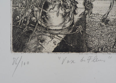 Jean-Pierre VELLY : Vase de fleurs - Gravure (détail)
