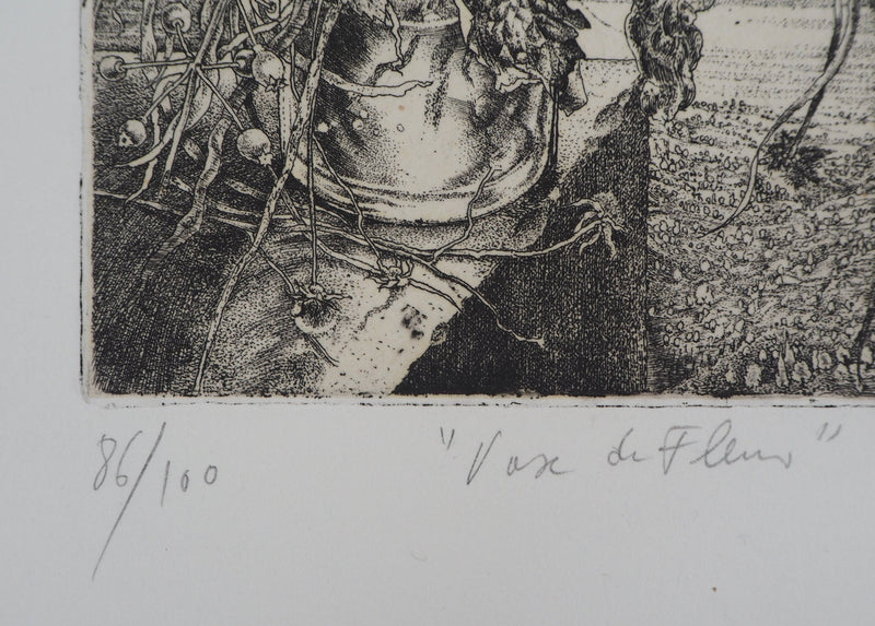 Jean-Pierre VELLY : Vase de fleurs - Gravure (détail)