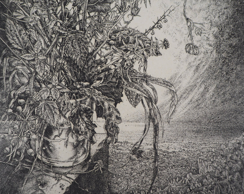 Jean-Pierre VELLY : Vase de fleurs - Gravure (détail)