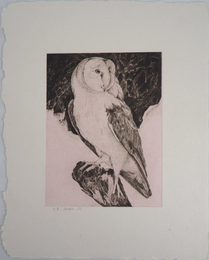  VERDIER : Hibou, 1982 - Gravure (détail)