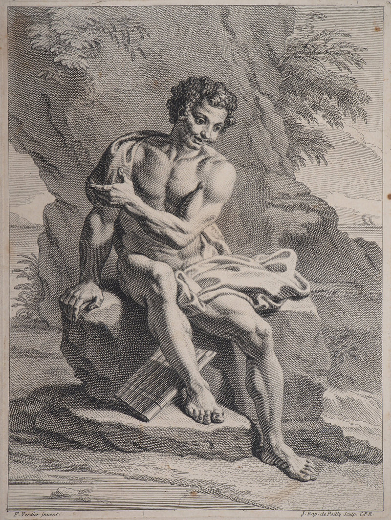 François VERDIER : Jeune homme à la flûte de pan - Gravure