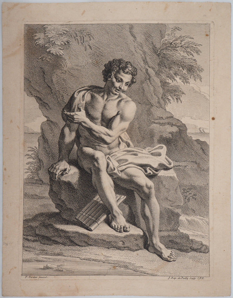 François VERDIER : Jeune homme à la flûte de pan - Gravure (détail)