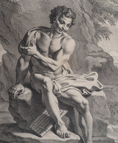 François VERDIER : Jeune homme à la flûte de pan - Gravure (détail)