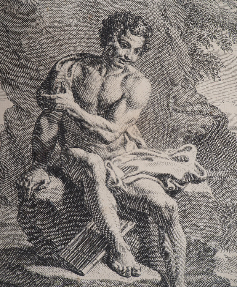 François VERDIER : Jeune homme à la flûte de pan - Gravure (détail)