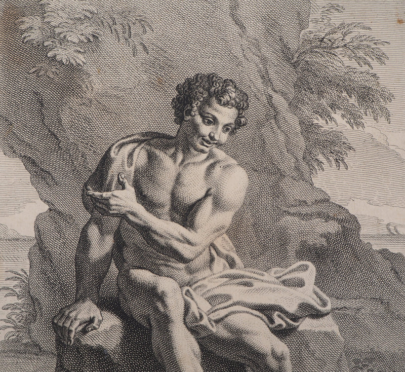 François VERDIER : Jeune homme à la flûte de pan - Gravure (détail)