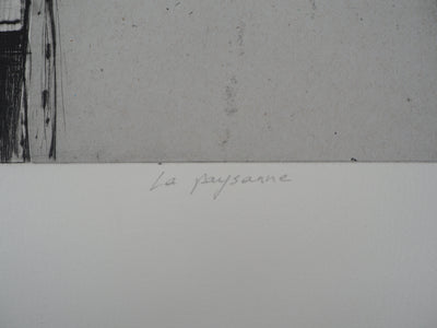 C. VERET : La paysanne - Gravure (détail)