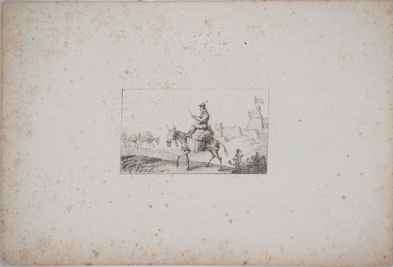 Charles-Antoine VERNET : Croquis de chevaux - Lithographie (détail)