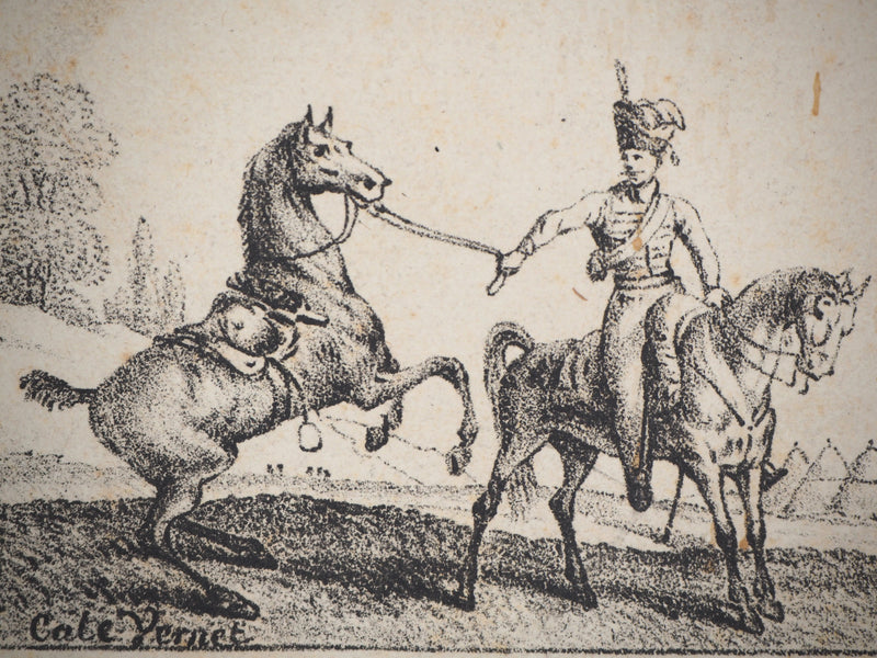 Charles-Antoine VERNET : Croquis de chevaux - Lithographie (détail)