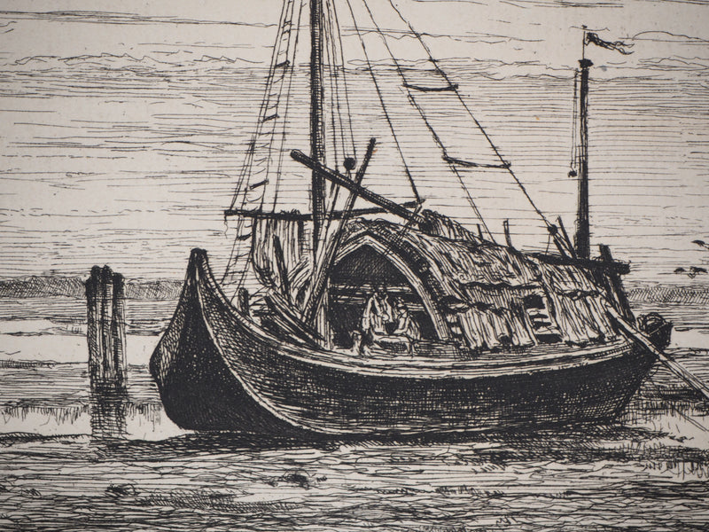 Emile VERNIER : Bateau de transport - Gravure (détail)