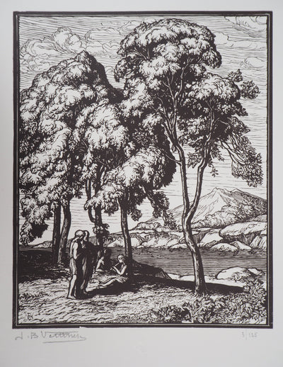 Jean-Baptiste VETTINER : Les philosophes, 1921 - Gravure sur bois (détail)